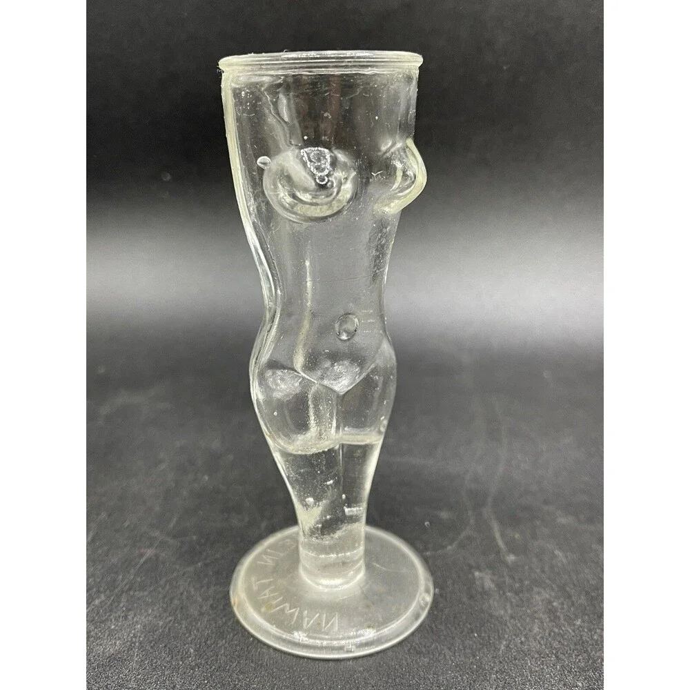 Vintage Taiwan Curio Small Nude Woman Body Clear Glass Vase Liquor Shot Glass
